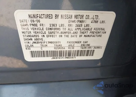 2007 Infiniti G35X из США, поврежденный, VIN JNKBV61F17M800971